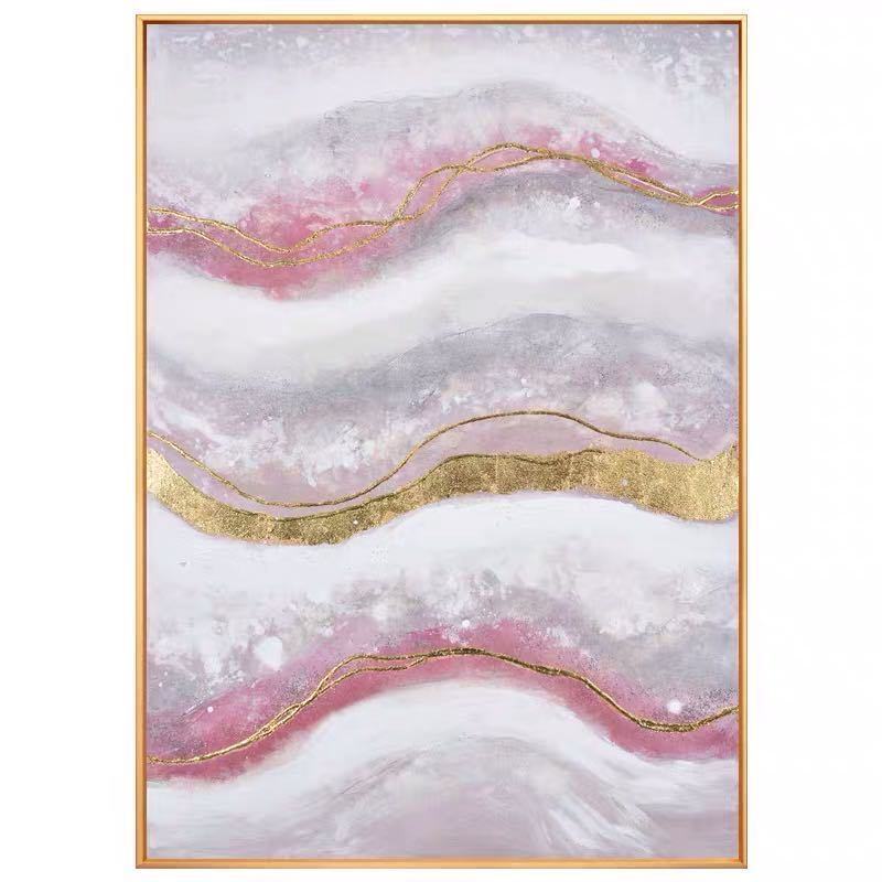 100% Handmade Gold Foil Abstract Oil Painting Wall Art Modern Minimalist Pink Marble Texture Picture Canvas Home Decor For Living Room No Frame