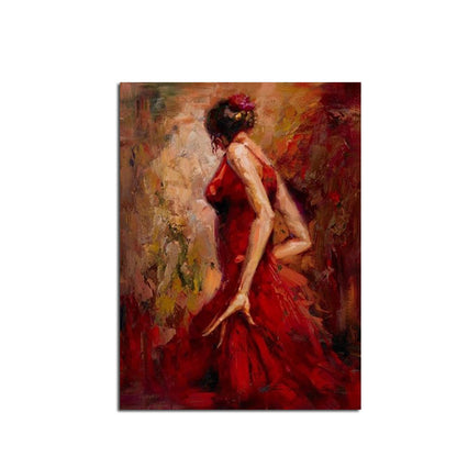 Ha's Art Handmade Abstract Oil Painting Wall Art Modern Minimalist Red Dancing Girl Picture Canvas Home Decor For Living Room Bedroom No Frame