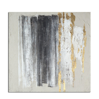 Ha's Art Top Selling Handmade Gold Foil Abstract Oil Painting Wall Art Modern Minimalist White and Black Picture Canvas Home Decor For Living Room Bedroom No Frame