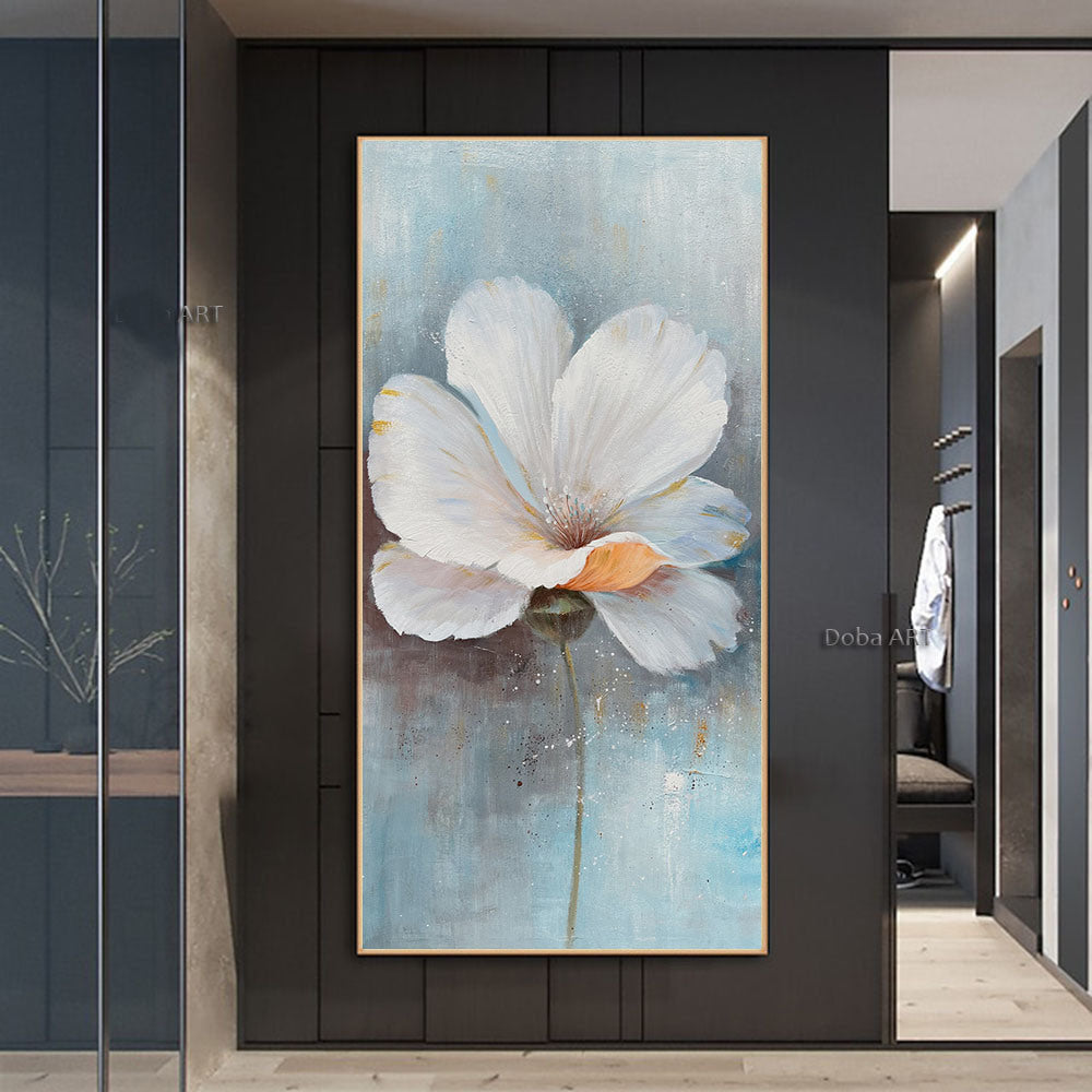 White flower thick large size square picture oil canvas painting abstract sitting room dining-room wall no framework