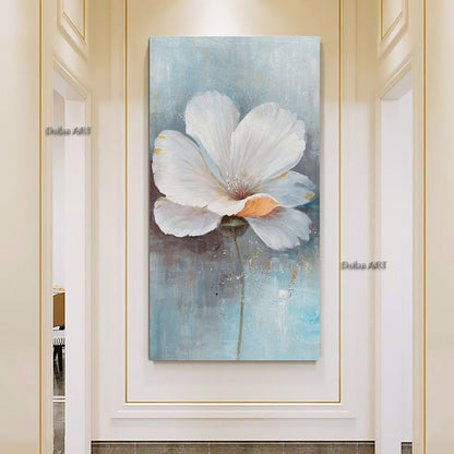 White flower thick large size square picture oil canvas painting abstract sitting room dining-room wall no framework