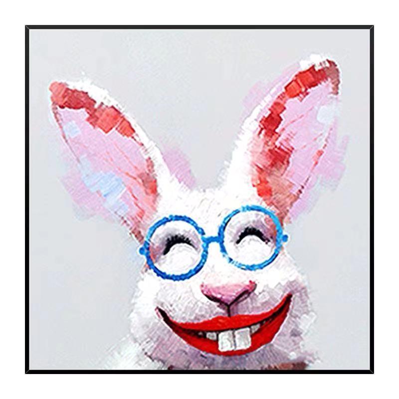 New Hand Painted Hilarious Rabbit Oil Painting Wall Canvas Art Picture for Living Room Decorative Funny Rabbit Painting Wall Art