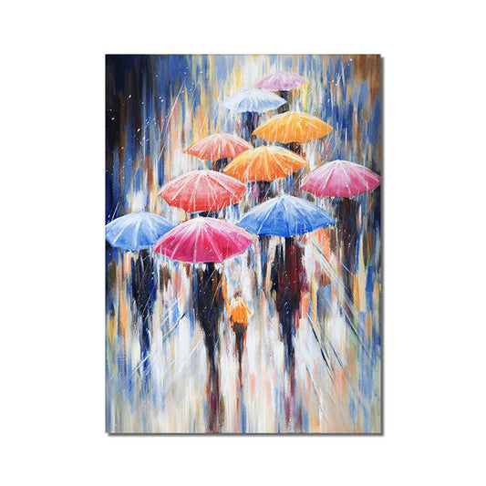 Large Umbrella Rain Hand Painted Oil Painting Lover Rain Landscape Hand Painted Acrylic Paint On Canvas Unique Gift For Home Decor