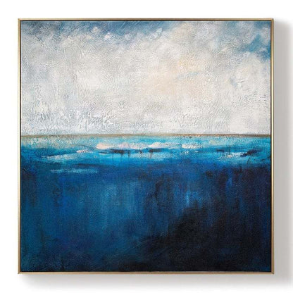 Deep Blue Sea Abstract Art Sky Landscape Painting,Sea Level Abstract Oil Painting,Abstract Oil Painting,Large Wall Sea Painting