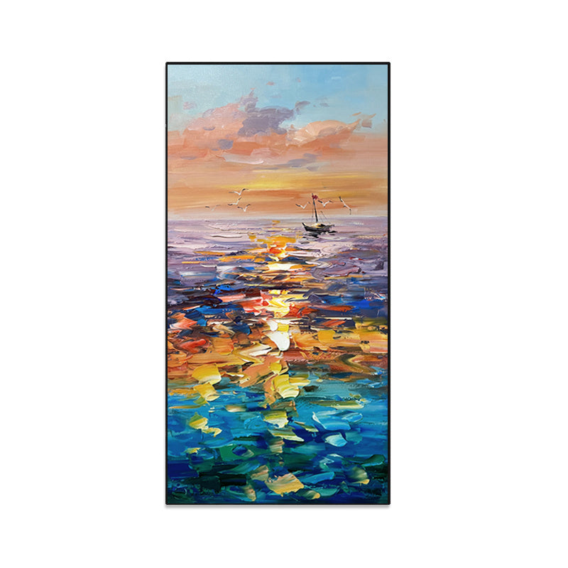 Handmade Landscape Lake Sky Oil Painting On Canvas Abstract Gold Art Wall Picture Modern Home Decoration For Living Room