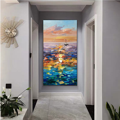 Handmade Landscape Lake Sky Oil Painting On Canvas Abstract Gold Art Wall Picture Modern Home Decoration For Living Room