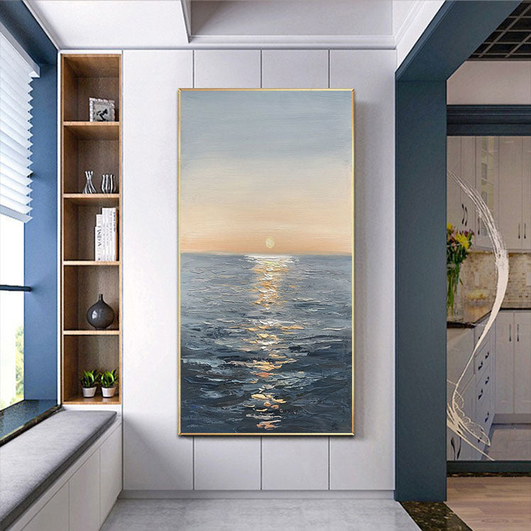 Handmade Canvas Oil Painting Interior Decoration Sea Sunset Modern Art Mural Living Room Bedroom Office Hotel Poster