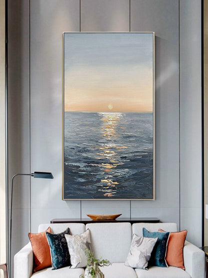 Handmade Canvas Oil Painting Interior Decoration Sea Sunset Modern Art Mural Living Room Bedroom Office Hotel Poster