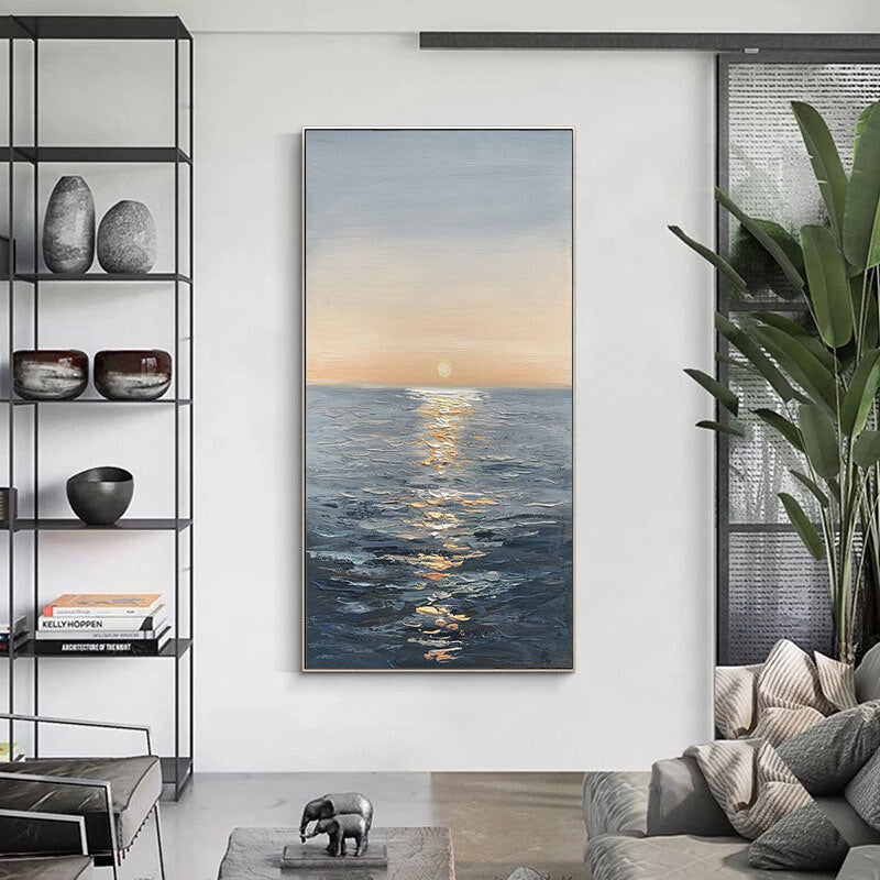 Handmade Canvas Oil Painting Interior Decoration Sea Sunset Modern Art Mural Living Room Bedroom Office Hotel Poster