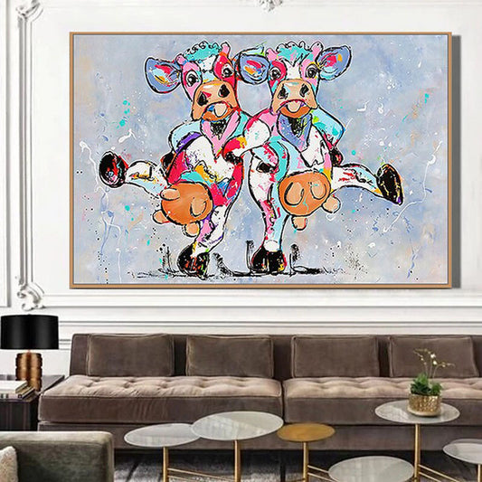 Hand-painted original oil painting cow painting impasto thick texture oversized palette knife painting, wall art home decoration