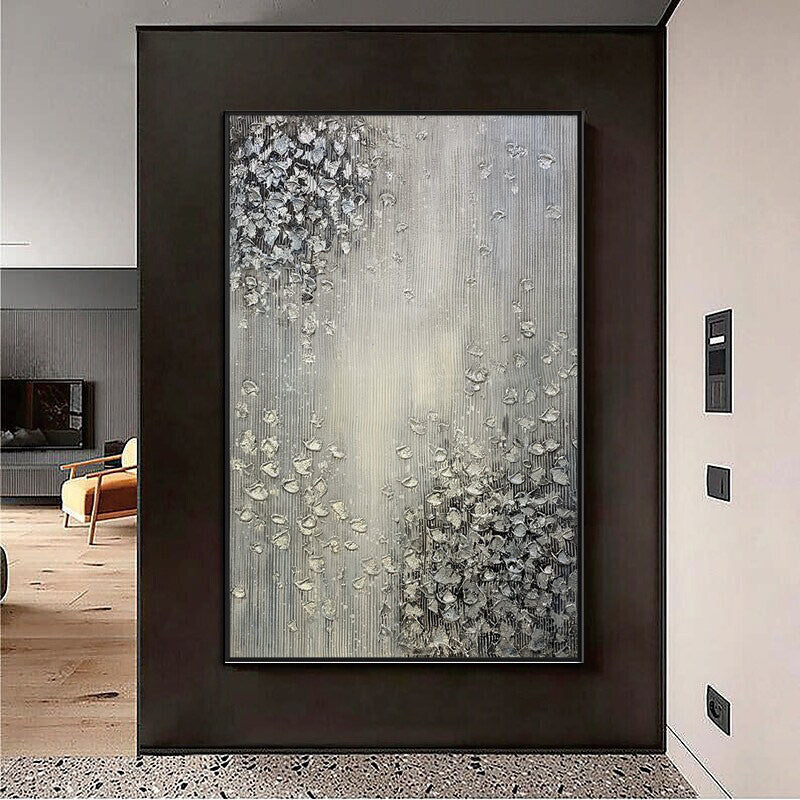 Hand Painted Abstract Oil Painting White Texture On Canvas Abstract Wall Art Picture Living Room Bedroom Wall Decor Unframed