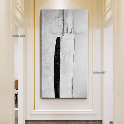 Minimalist hand-painted oil painting black;  white and gray modern luxury abstract large hallway decorative painting living room background wall painting