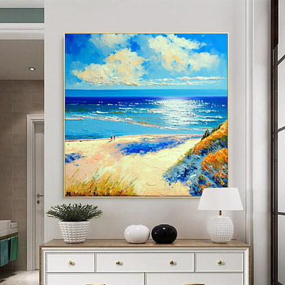 Handmade Oil Painting Canvas Wall Art Decor Original The Blue Ocean Abstract Scenery Painting for Home Decor  Living Room hallway bedroom luxurious decorative painting