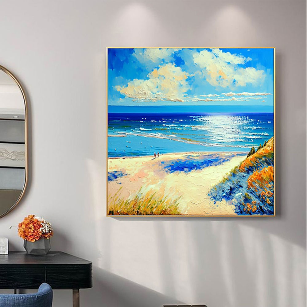 Handmade Oil Painting Canvas Wall Art Decor Original The Blue Ocean Abstract Scenery Painting for Home Decor  Living Room hallway bedroom luxurious decorative painting