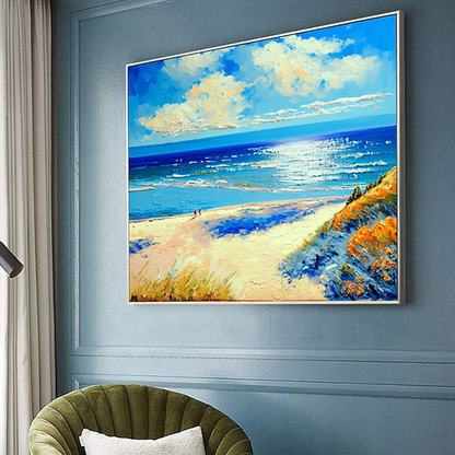 Handmade Oil Painting Canvas Wall Art Decor Original The Blue Ocean Abstract Scenery Painting for Home Decor  Living Room hallway bedroom luxurious decorative painting