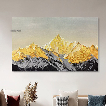 Handmade Original Golden Mountain Oil Painting Abstract Gold Painting Snow Mountain Painting Living Room Decor Winter Snow Scene Living Room hallway bedroom luxurious decorative painting