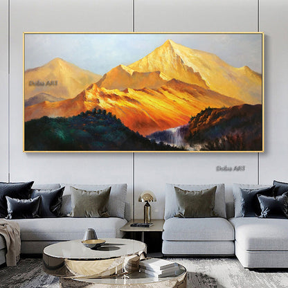 Handmade Gold Mountain Oil Painting on Canvas Original Landscape Painting Winter Snow Scene Murals Custom Painting Home Decor