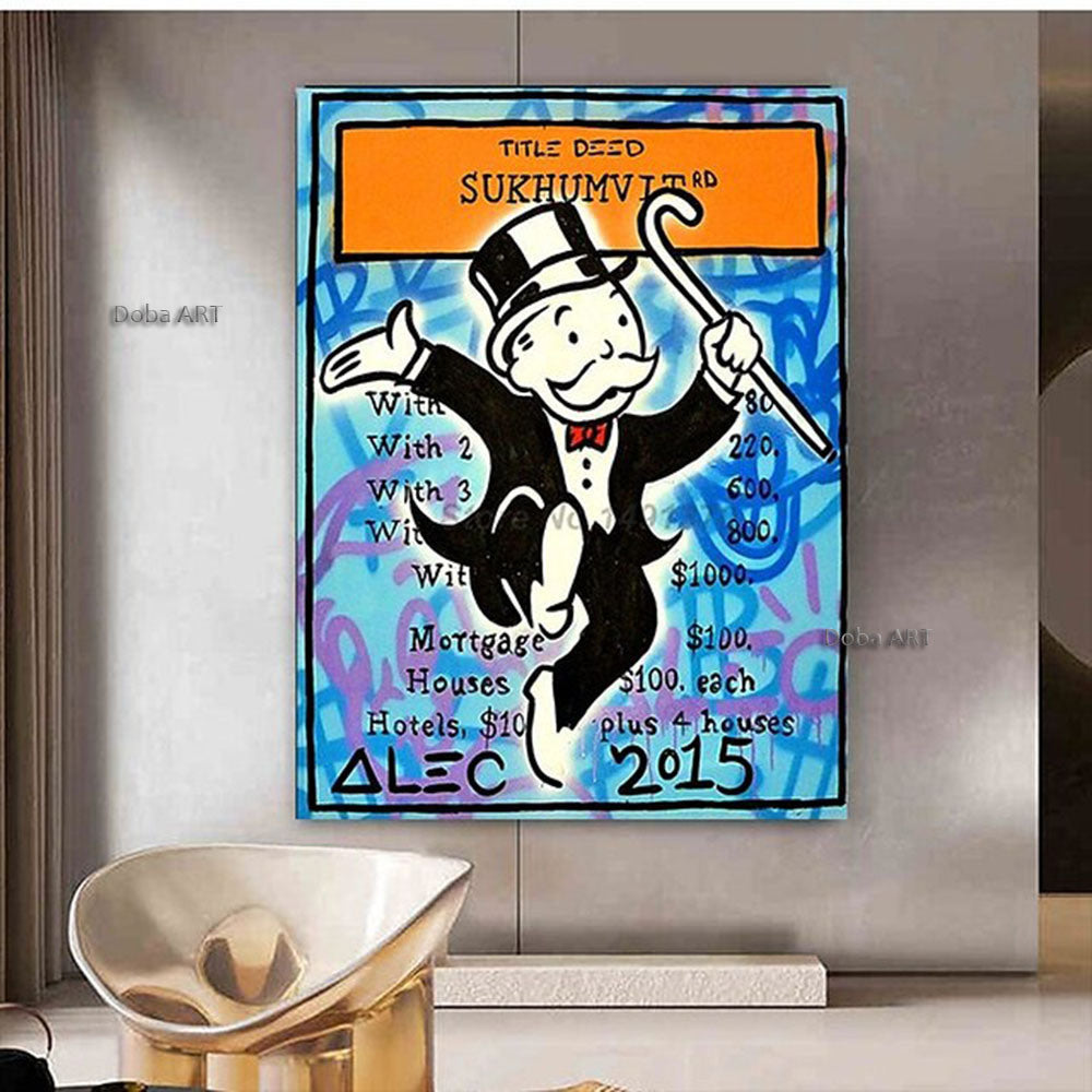 Handmade Hand Painted Oil Painting Wall Street Art Modern Abstract Alec Monopoly Millionaire Painting Home Living Room hallway bedroom luxurious decorative painting