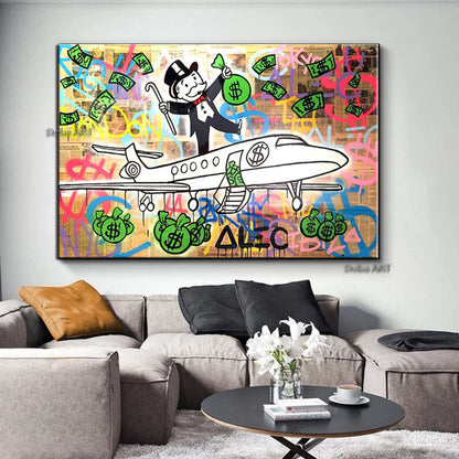 Handmade Hand Painted Oil Painting Wall Street Art Modern Abstract Alec Monopoly Millionaire Painting Home Living Room hallway bedroom luxurious decorative painting