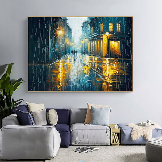 Hand Painted Oil Painting Original Urban Rain Scene oil Painting On Canvas Modern Wall Art Abstract Cityscape Painting Custom Home Decor Living room Wall Decor