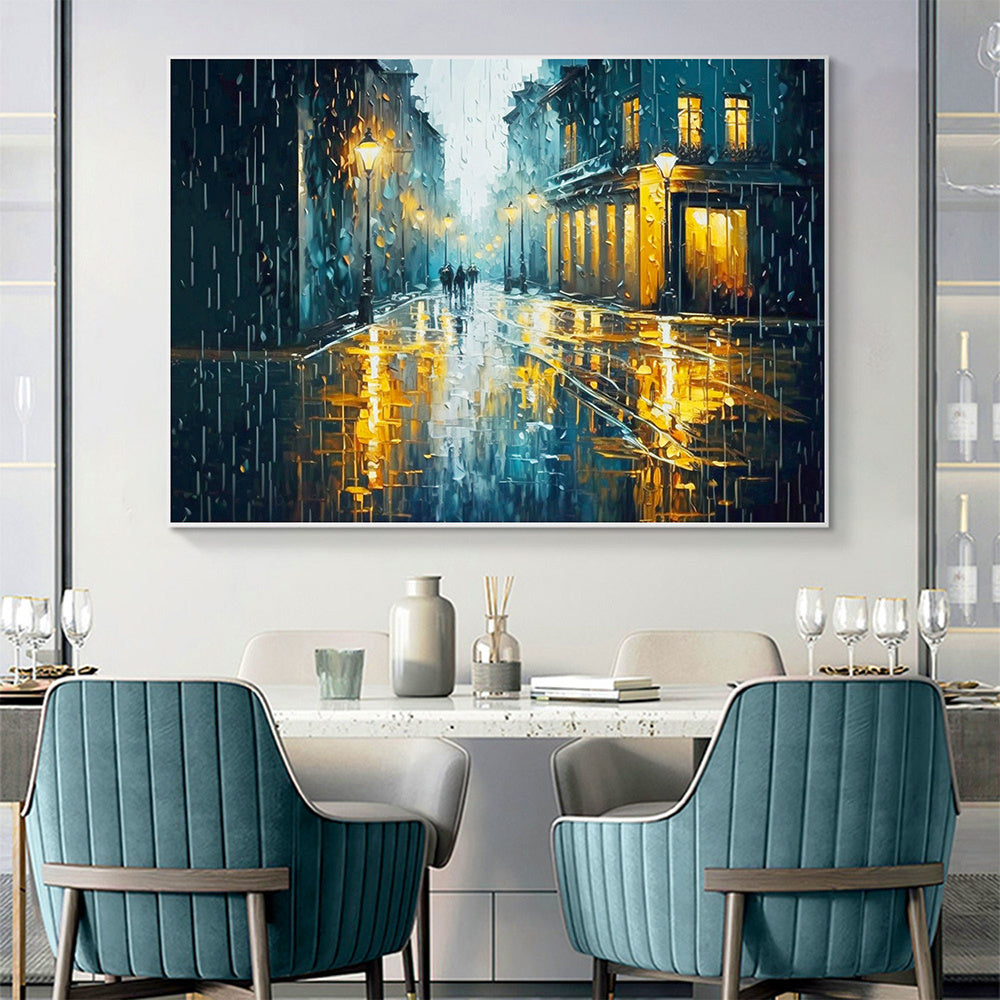 Hand Painted Oil Painting Original Urban Rain Scene oil Painting On Canvas Modern Wall Art Abstract Cityscape Painting Custom Home Decor Living room Wall Decor