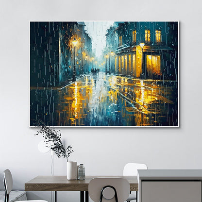 Hand Painted Oil Painting Original Urban Rain Scene oil Painting On Canvas Modern Wall Art Abstract Cityscape Painting Custom Home Decor Living room Wall Decor