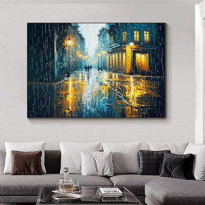 Hand Painted Oil Painting Original Urban Rain Scene oil Painting On Canvas Modern Wall Art Abstract Cityscape Painting Custom Home Decor Living room Wall Decor