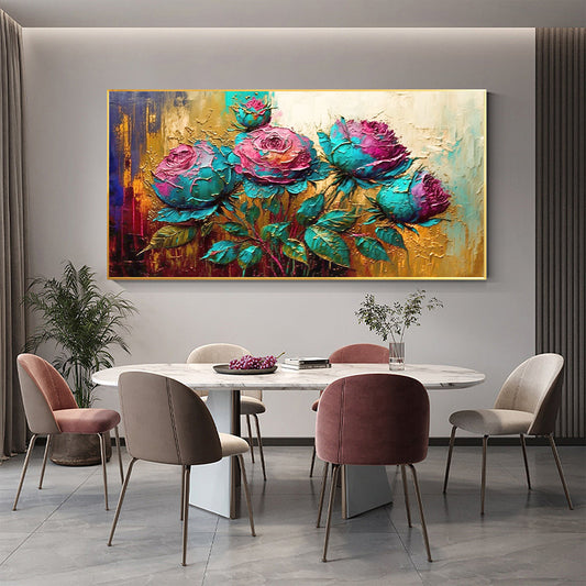 Hand Painted Oil Painting Large Original Flower Oil Painting On Canvas Canvas Wall Art Abstract Colorful Painting Boho Wall Decor Custom Painting Living room Decor