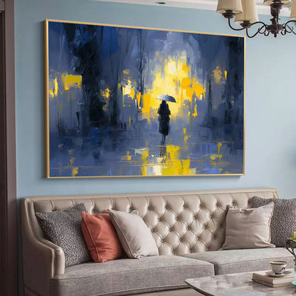 Hand Painted Oil Painting Original Landscape Oil Painting On Canvas Abstract Portrait Painting Living Room Wall Decor Custom Blue Scenery Painting Modern Wall Art