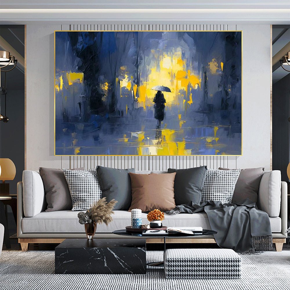 Hand Painted Oil Painting Original Landscape Oil Painting On Canvas Abstract Portrait Painting Living Room Wall Decor Custom Blue Scenery Painting Modern Wall Art