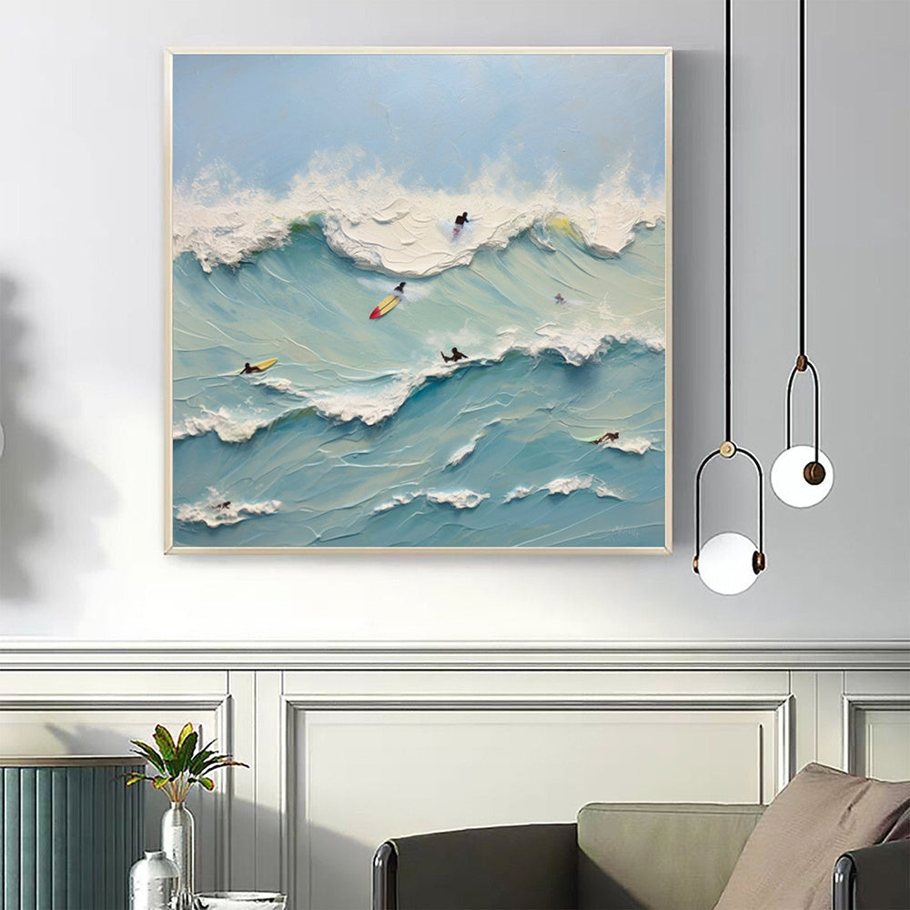 Hand Painted Oil Painting Abstract Summer Seascape oil Painting On Canvas Modern Original Ocean Painting Surfing Art Hand Painted Minimalist Living room Wall Decor