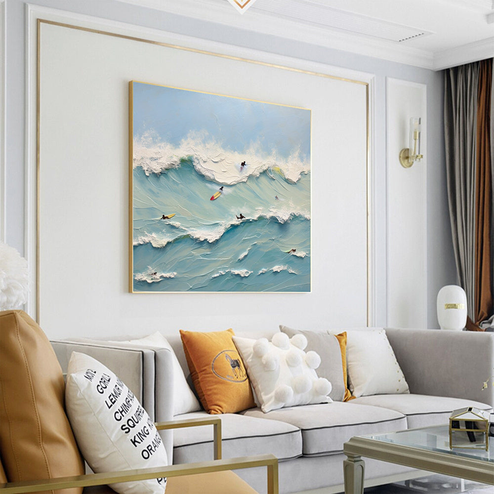 Hand Painted Oil Painting Abstract Summer Seascape oil Painting On Canvas Modern Original Ocean Painting Surfing Art Hand Painted Minimalist Living room Wall Decor