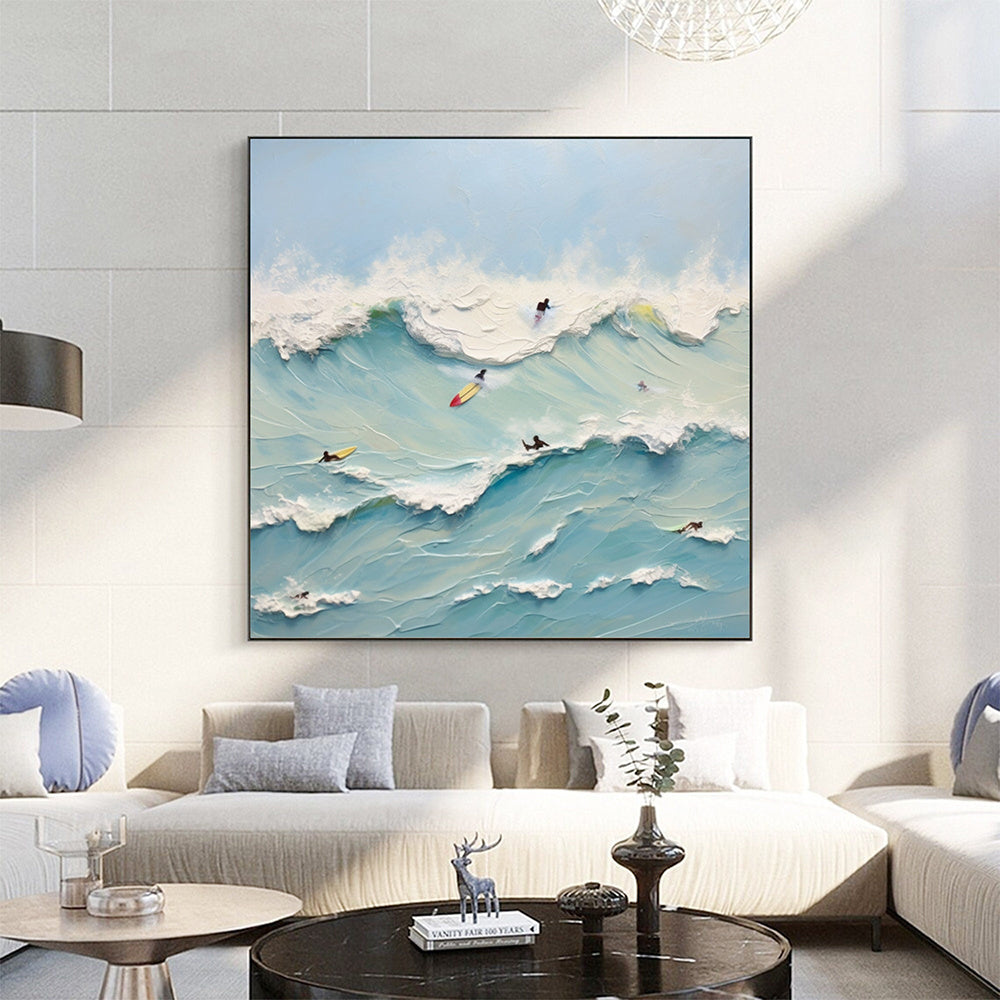 Hand Painted Oil Painting Abstract Summer Seascape oil Painting On Canvas Modern Original Ocean Painting Surfing Art Hand Painted Minimalist Living room Wall Decor