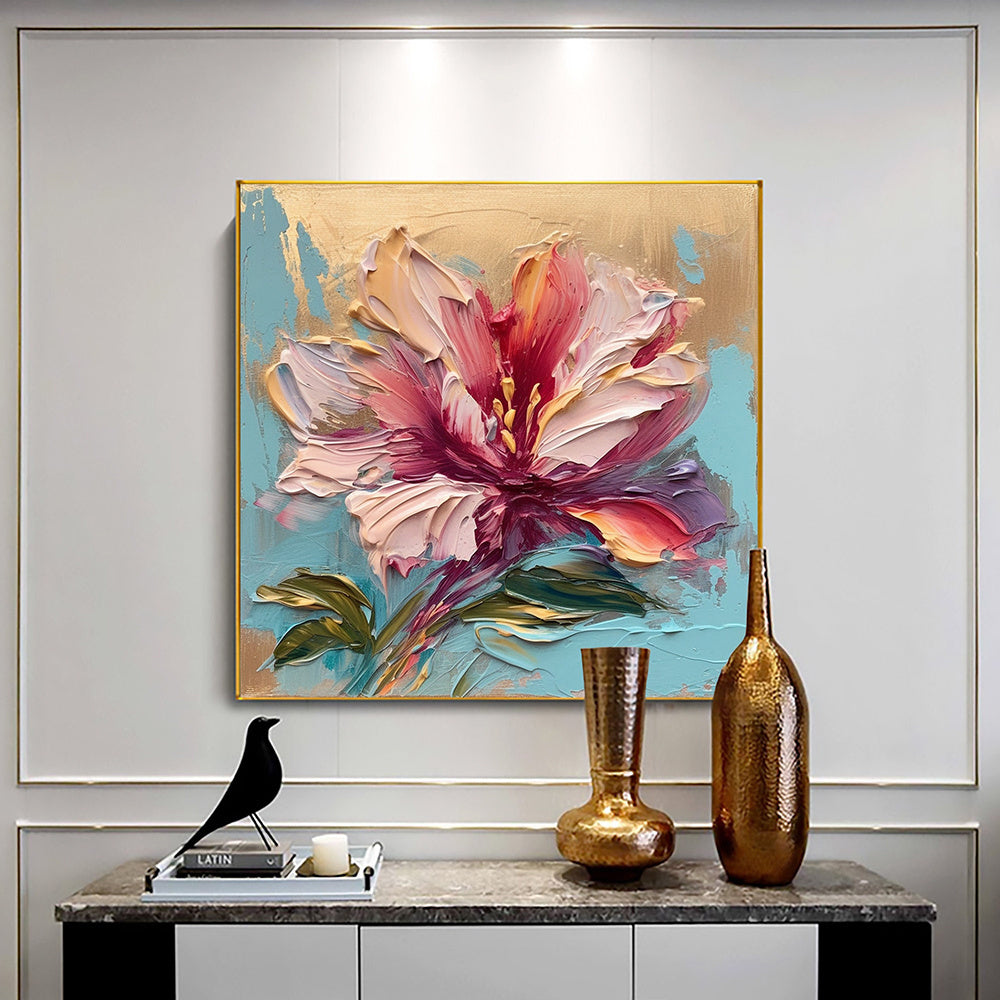 Hand Painted Oil Painting Abstract Original Flower Oil Painting On Canvas Large Wall Art Pink Floral Landscape Painting Custom Painting Living Room Home Decor