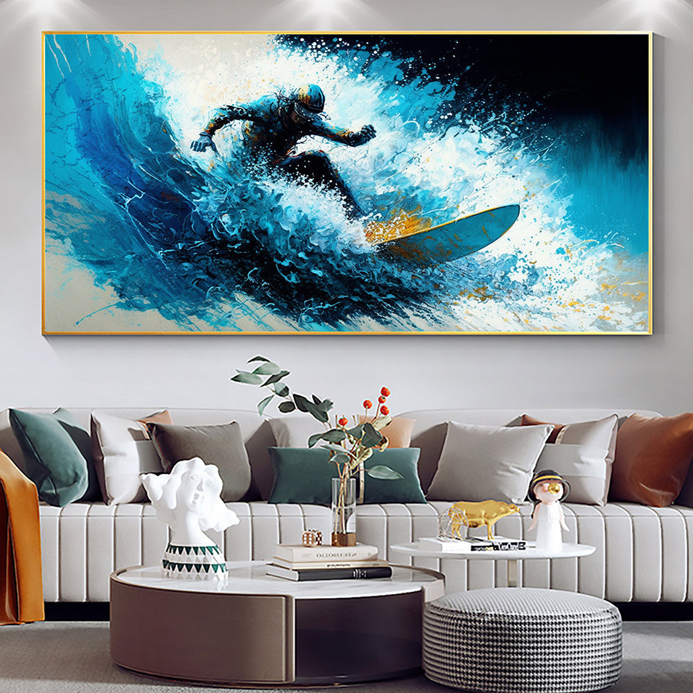 Hand Painted Oil Painting Original Surf Sports Oil Painting On Canvas Large Wall Art Abstract Surf Wall Art Blue Ocean Wave Painting Custom Painting Home Decor