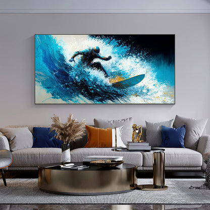 Hand Painted Oil Painting Original Surf Sports Oil Painting On Canvas Large Wall Art Abstract Surf Wall Art Blue Ocean Wave Painting Custom Painting Home Decor