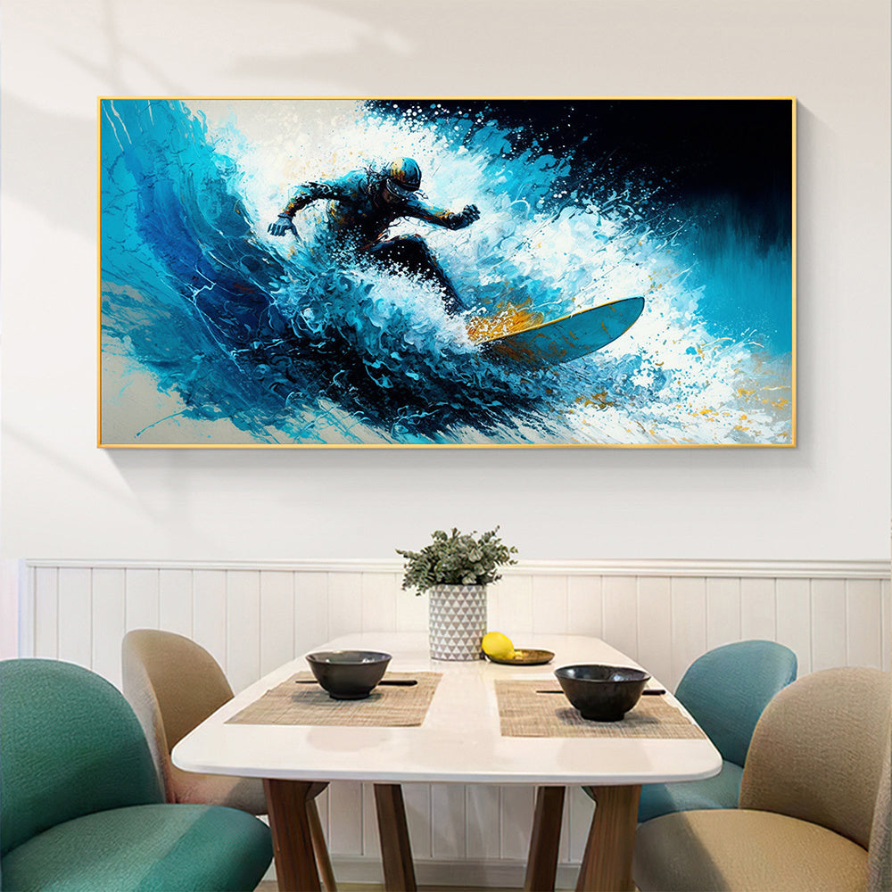 Hand Painted Oil Painting Original Surf Sports Oil Painting On Canvas Large Wall Art Abstract Surf Wall Art Blue Ocean Wave Painting Custom Painting Home Decor