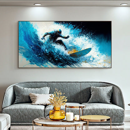 Hand Painted Oil Painting Original Surf Sports Oil Painting On Canvas Large Wall Art Abstract Surf Wall Art Blue Ocean Wave Painting Custom Painting Home Decor