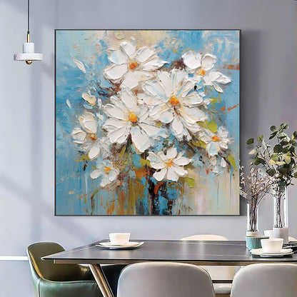 Hand Painted Oil Painting Abstract Original Flower Oil Painting On Canvas Large Wall Art Minimalist White Floral Painting Custom Painting Modern Wall Art Home Decor