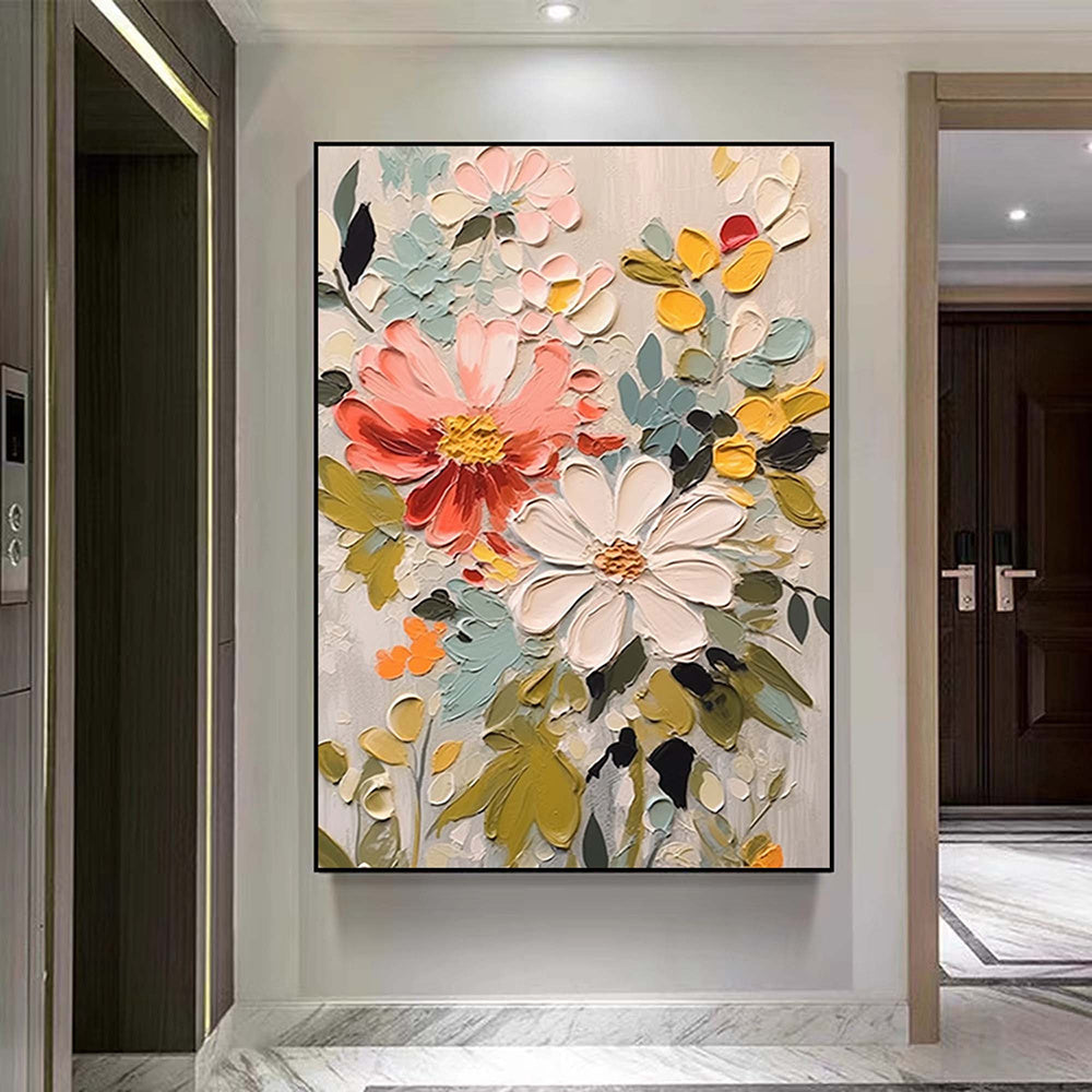 Hand Painted Oil Painting Abstract Flower oil Painting On Canvas Boho Wall Decor Original Floral Painting Large Textured Wall Art Custom Living room Home Decor