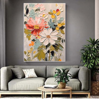 Hand Painted Oil Painting Abstract Flower oil Painting On Canvas Boho Wall Decor Original Floral Painting Large Textured Wall Art Custom Living room Home Decor