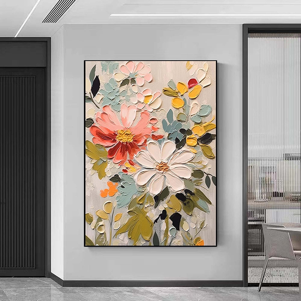 Hand Painted Oil Painting Abstract Flower oil Painting On Canvas Boho Wall Decor Original Floral Painting Large Textured Wall Art Custom Living room Home Decor