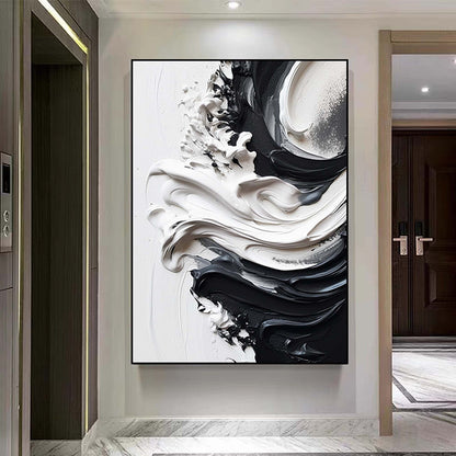 Hand Painted Oil Painting Original Black White Minimalist Painting Black White Wall Art Large Black And White Painting Frameable Abstract Art Office Decor