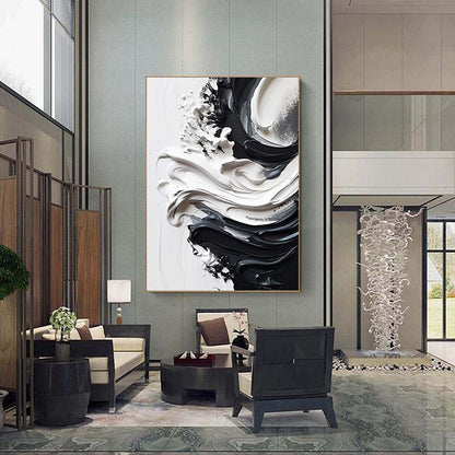 Hand Painted Oil Painting Original Black White Minimalist Painting Black White Wall Art Large Black And White Painting Frameable Abstract Art Office Decor