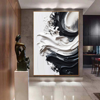 Hand Painted Oil Painting Original Black White Minimalist Painting Black White Wall Art Large Black And White Painting Frameable Abstract Art Office Decor