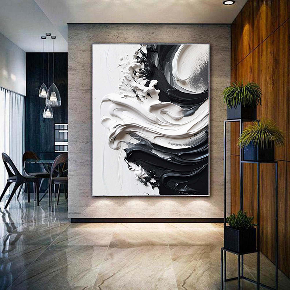 Hand Painted Oil Painting Original Black White Minimalist Painting Black White Wall Art Large Black And White Painting Frameable Abstract Art Office Decor