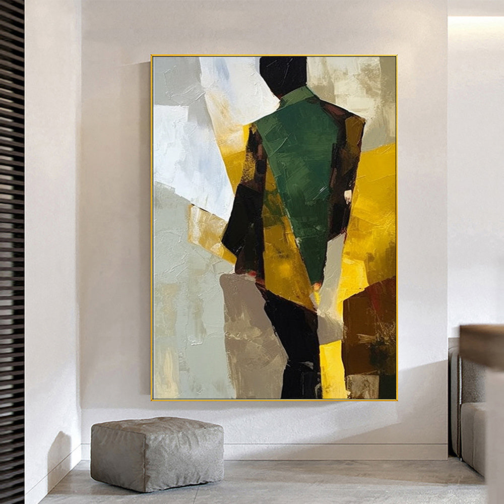 Hand Painted Oil Painting Abstract Figure Oil Painting on Canvas Elegant man in suit abstract painting Modern Geometric Oil Painting on Canvas Living room Wall Decor