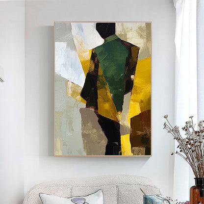 Hand Painted Oil Painting Abstract Figure Oil Painting on Canvas Elegant man in suit abstract painting Modern Geometric Oil Painting on Canvas Living room Wall Decor