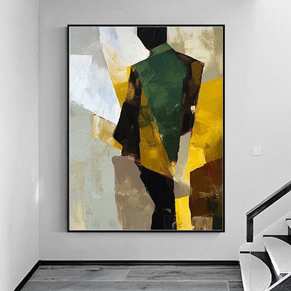 Hand Painted Oil Painting Abstract Figure Oil Painting on Canvas Elegant man in suit abstract painting Modern Geometric Oil Painting on Canvas Living room Wall Decor