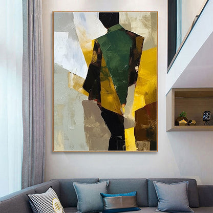 Hand Painted Oil Painting Abstract Figure Oil Painting on Canvas Elegant man in suit abstract painting Modern Geometric Oil Painting on Canvas Living room Wall Decor